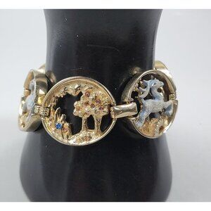 Sagittarius Scene Vintage Bracelet Chunky Link Zodiac Gold Tone Rhinestones SZ 6